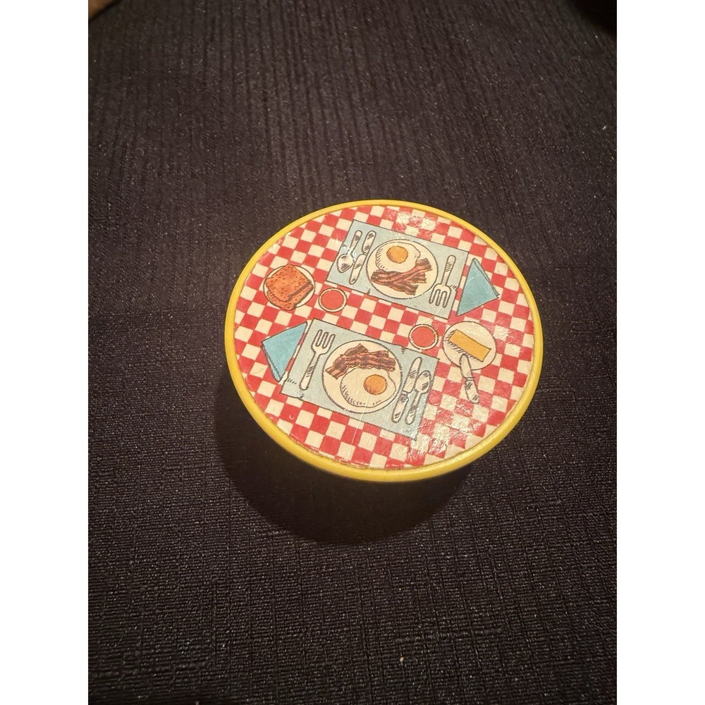 Vintage Fisher Price Little People Round Yellow Table J3 Breakfast Litho 2.25x1